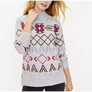 Lou‎ & Grey Soft Tunic Sweater Fair Isle Women's Small Gray Pullover Mock Neck